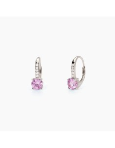 Pendientes colgantes de plata rodiada con circonita rosa y pavé de circonitas
