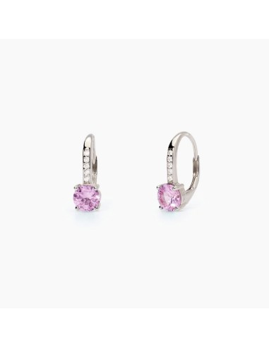 Pendientes colgantes de plata rodiada con circonita rosa y pavé de circonitas