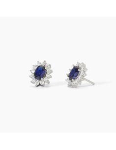 Pendientes de plata rodiada con circonita azul y halo de circonitas blancas