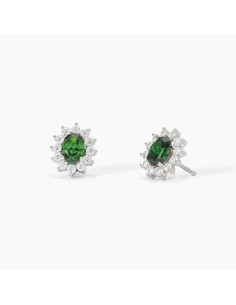 Pendientes de plata rodiada con circonita verde y halo de circonitas blancas