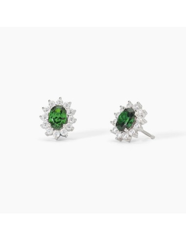 Pendientes de plata rodiada con circonita verde y halo de circonitas blancas