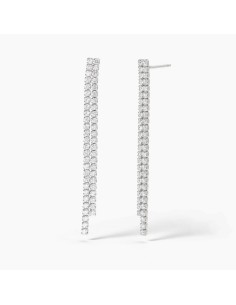 Pendientes largos de plata rodiada con doble fila de circonitas