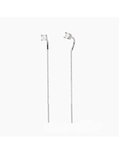 Pendientes de hilo en plata de ley con circonita blanca