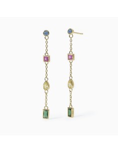 Pendientes largos multicolor en plata de ley chapada en oro