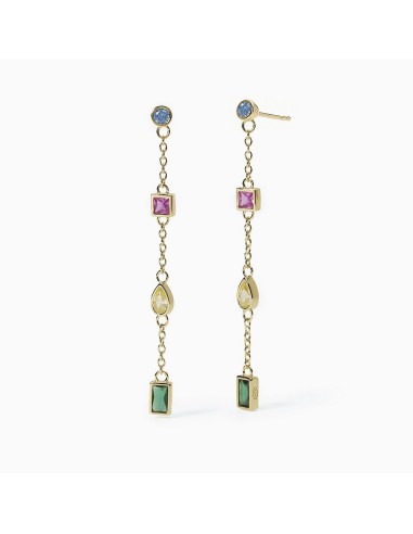 Pendientes largos multicolor en plata de ley chapada en oro