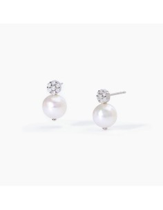 Pendientes de plata con perla natural y circonitas