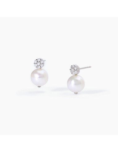 Pendientes de plata con perla natural y circonitas