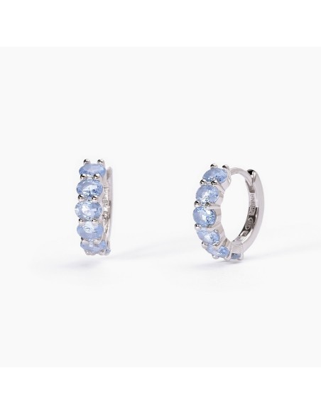 Pendientes de aro con piedras azules en plata de ley 925