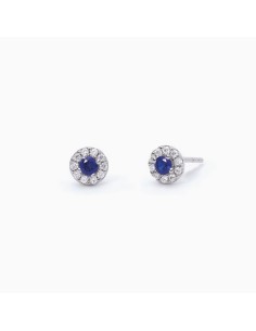 Pendientes con piedra azul central y circonitas en plata de ley 925