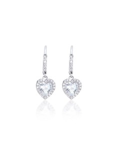 Pendientes colgantes de plata de ley 925 con corazón de circonitas