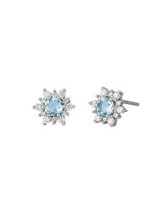 Pendientes flor de plata de ley 925 con piedra azul y circonitas