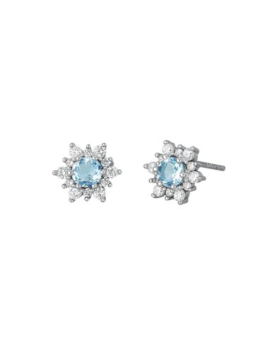 Pendientes flor de plata de ley 925 con piedra azul y circonitas