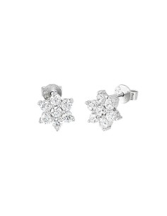 Pendientes flor de 6 pétalos con circonitas en plata de ley 925