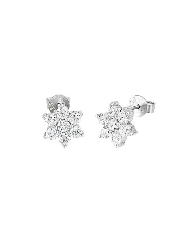 Pendientes flor de 6 pétalos con circonitas en plata de ley 925