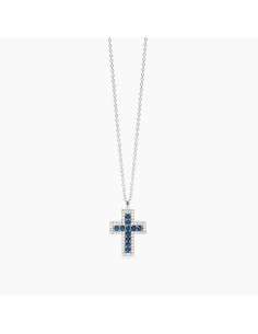 Colgante cruz con circonitas azules en plata de ley 925