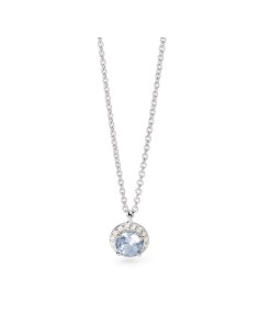 Collar de plata con piedra azul y halo de circonitas