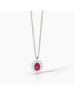 Collar de plata con piedra roja tipo rubí y circonitas