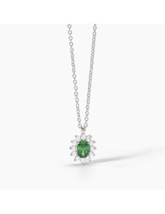 Collar de plata con piedra verde tipo esmeralda y circonitas