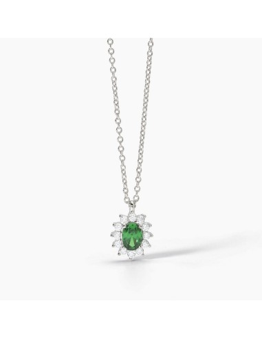 Collar de plata con piedra verde tipo esmeralda y circonitas