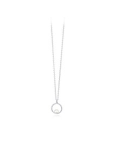 Collar de plata con colgante circular de circonitas y perla