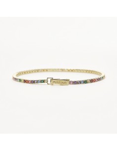 Pulsera rígida de plata chapada en oro con circonitas multicolor