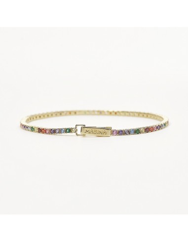 Pulsera rígida de plata chapada en oro con circonitas multicolor