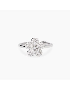 Anillo de plata con flor pavé de circonitas transparentes