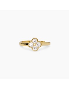 Anillo de plata chapado en oro con flor de circonitas transparentes