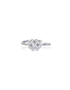 Anillo de plata con trébol pavé de circonitas transparentes