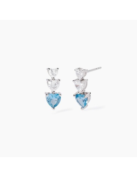 Pendientes de plata 925 con corazones de circonitas y aguamarinas sintéticas de la colección Lovely