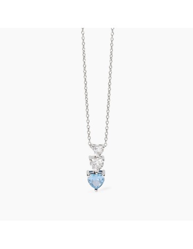 Gargantilla de plata 925 con corazones de circonitas y aguamarina sintética de la colección Lovely