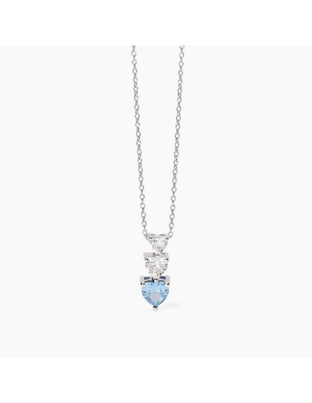 Gargantilla de plata 925 con corazones de circonitas y aguamarina sintética de la colección Lovely