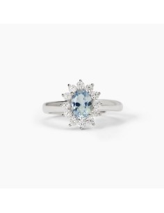 Anillo ajustable en plata con aguamarina sintética ovalada | Mabina Gioielli 2