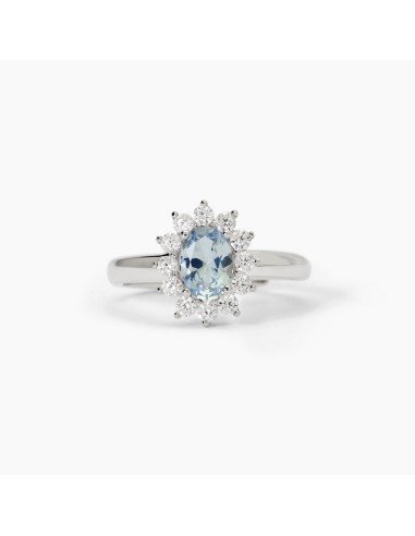 Anillo ajustable en plata con aguamarina sintética ovalada | Mabina Gioielli