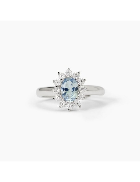 Anillo ajustable en plata con aguamarina sintética ovalada | Mabina Gioielli