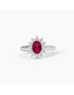 Anillo de plata con circonita roja y orla de circonitas transparentes 2
