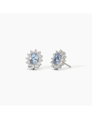 Pendientes de plata con circonita azul y orla de circonitas transparentes