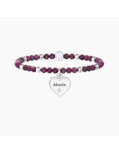 Pulsera Kidult ES732217 “Nonna / Abuela” – Corazón de acero y ágata fucsia