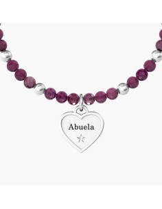 Pulsera Kidult ES732217 “Nonna / Abuela” – Corazón de acero y ágata fucsia 2
