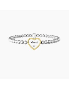 Pulsera elástica Kidult ES732211 “Mamá” – Corazón de acero con cristal