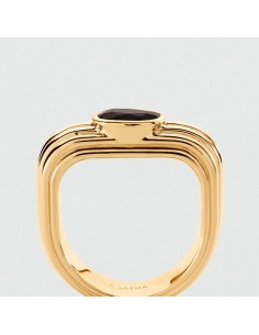 Anillo fino HAUSSMANN dorado con esmalte marrón – Elegancia parisina | Agatha París