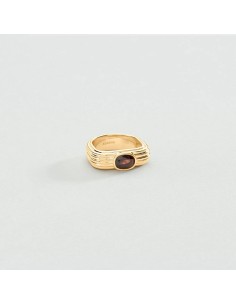 Anillo fino HAUSSMANN dorado con esmalte marrón – Elegancia parisina | Agatha París 2