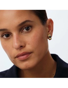 Pendientes largos HAUSSMANN dorados con esmalte marrón – Elegancia arquitectónica | Agatha París 2