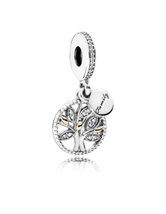 Charm Pandora colgante de plata y oro con ciconitas. Arbol Familia.
