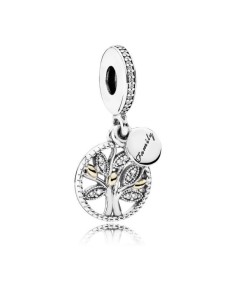 Charm Pandora colgante de plata y oro con ciconitas. Arbol Familia. 2