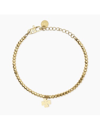 Pulsera Kidult Style 38 de acero 316L con PVD dorado y colgante trébol