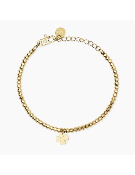 Pulsera Kidult Style 38 de acero 316L con PVD dorado y colgante trébol