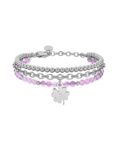 Pulsera Kidult Style 52 con jade rosa y trébol de cristal — ajustable 16‑19 cm 2