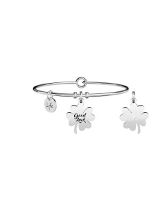 Pulsera rígida Kidult Quadrifoglio “Fortuna” en acero 316L con colgante trébol 2