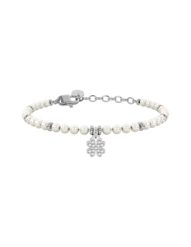 Pulsera Kidult Style 34 con perlas de concha y trébol de cristales ajustable 16‑19 cm